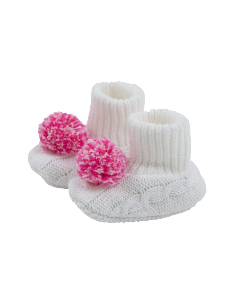 Bryer Bootie White with Pink Pom Poms