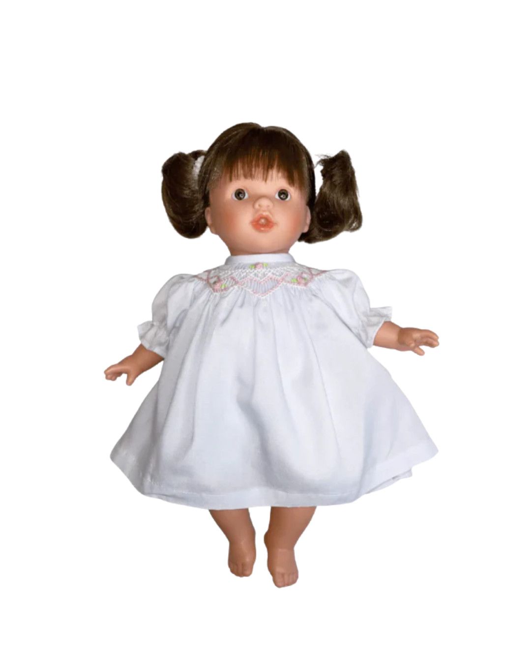 Bella 10&quot; Baby Doll, Brunette Pigtails w/ White Dress