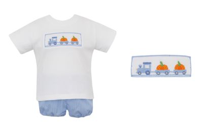 Truck/Pumpkin Diaper Set, Blue Microcheck