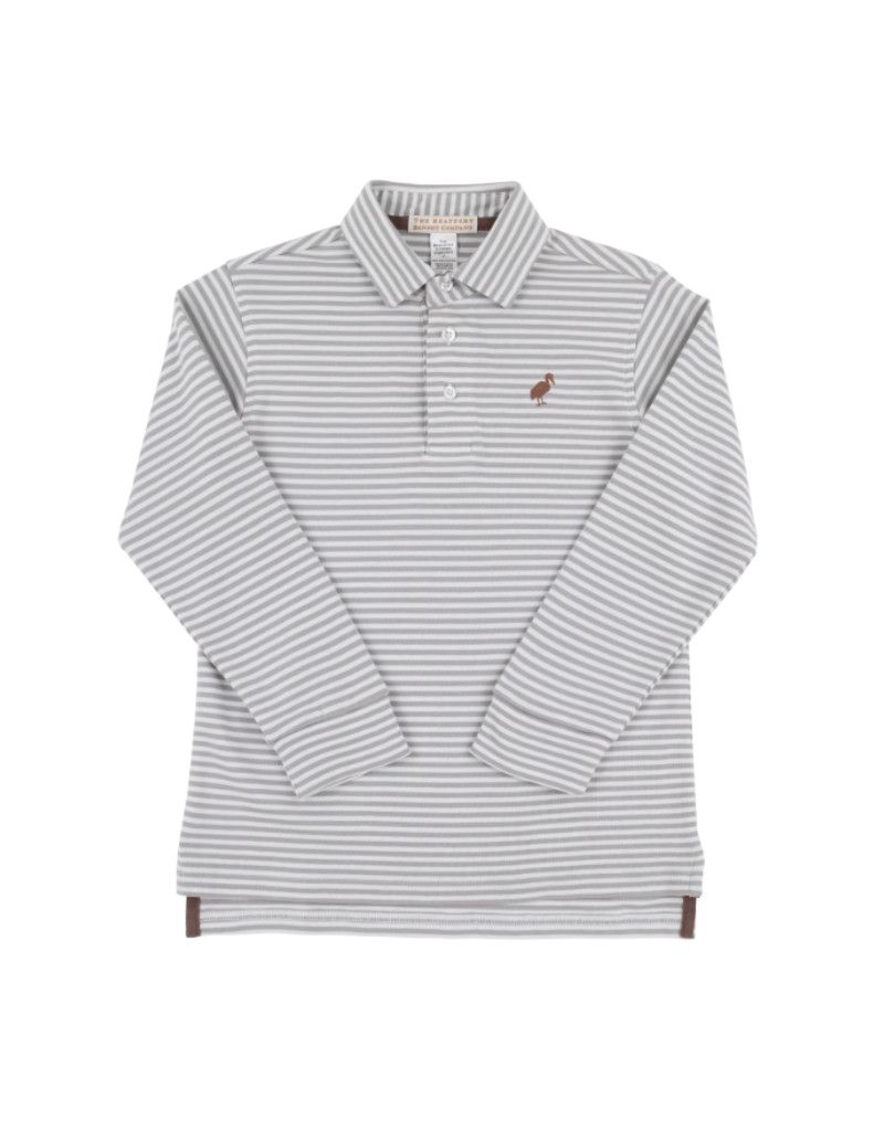 Prim &amp; Proper LS Pima Polo, Grantley Gray Stripe