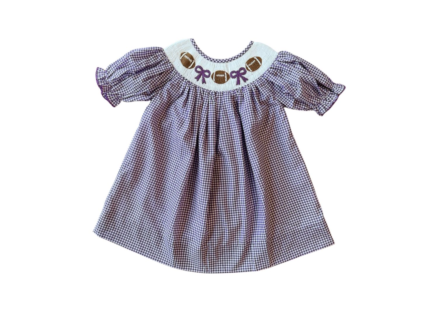 Kate Dress, Purple Gingham Football Bishop Smock