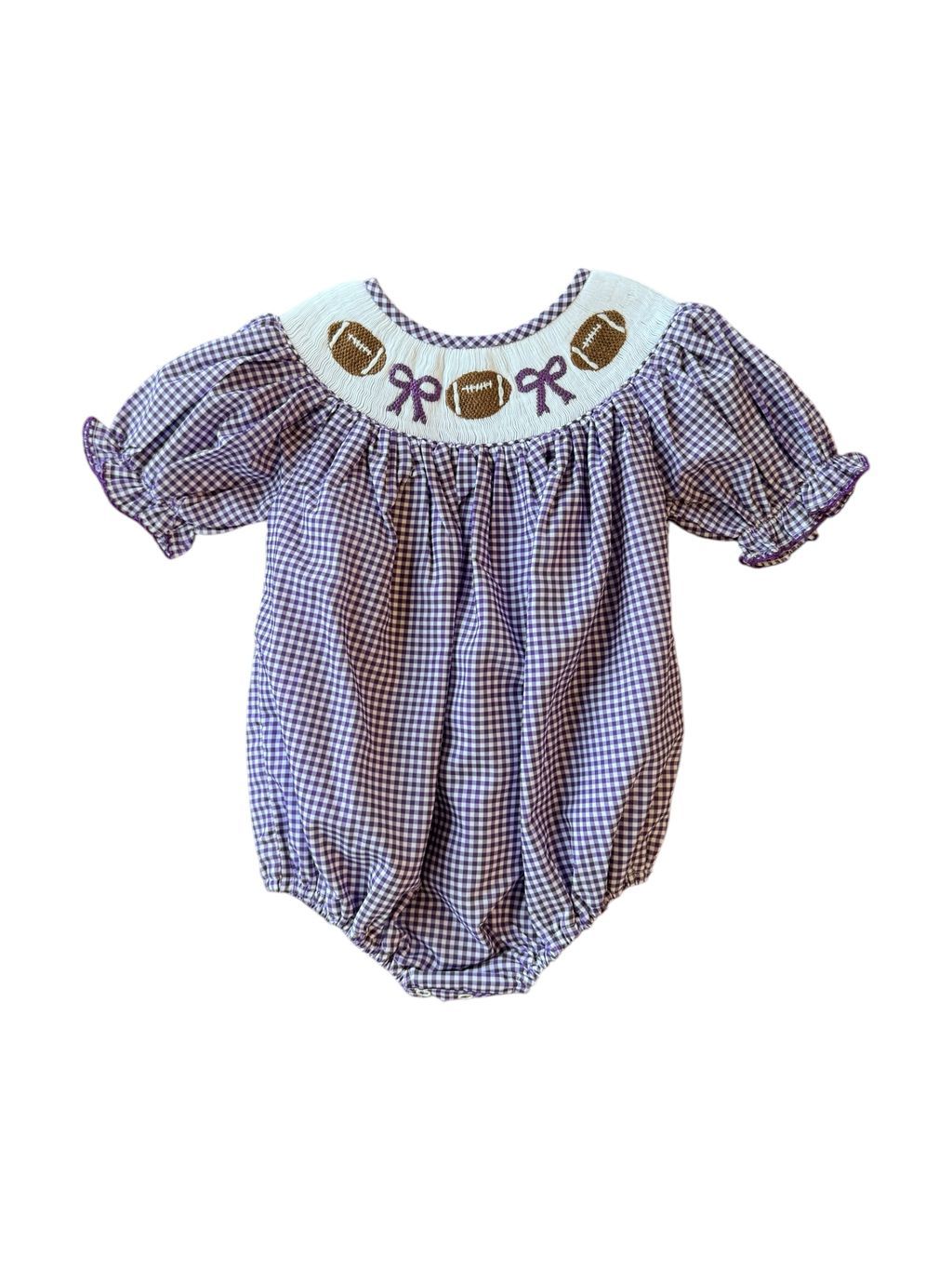 Hallie Bubble, Purple Gingham Football Bishop Smock