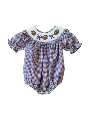 Hallie Bubble, Purple Gingham Football Bishop Smock