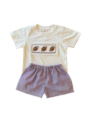 Wyatt Short Set, Purple Gingham Football Smock