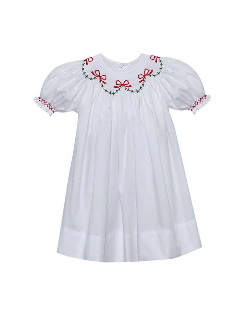 Cate Bishop Dress, Smocked Christmas Ribbons