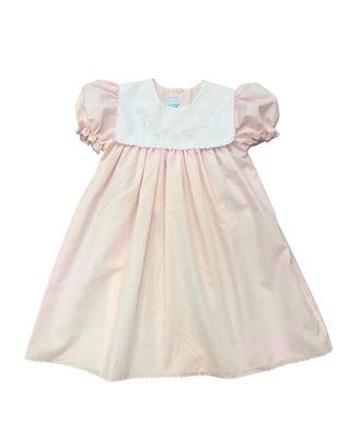 Pink Square Collar Flower Emb SS Dress