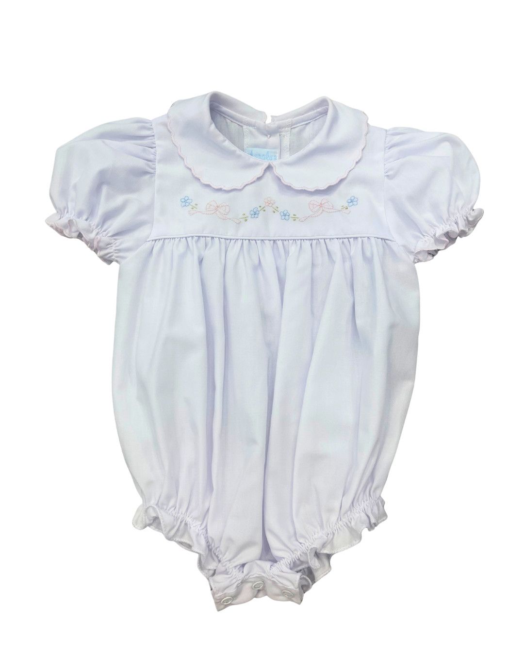 White w/ Pink Tiny Bow Embroidered Bubble