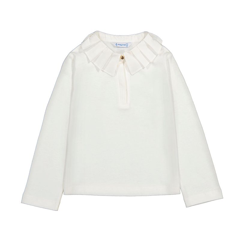 Cream LS Ruffle Collar Blouse