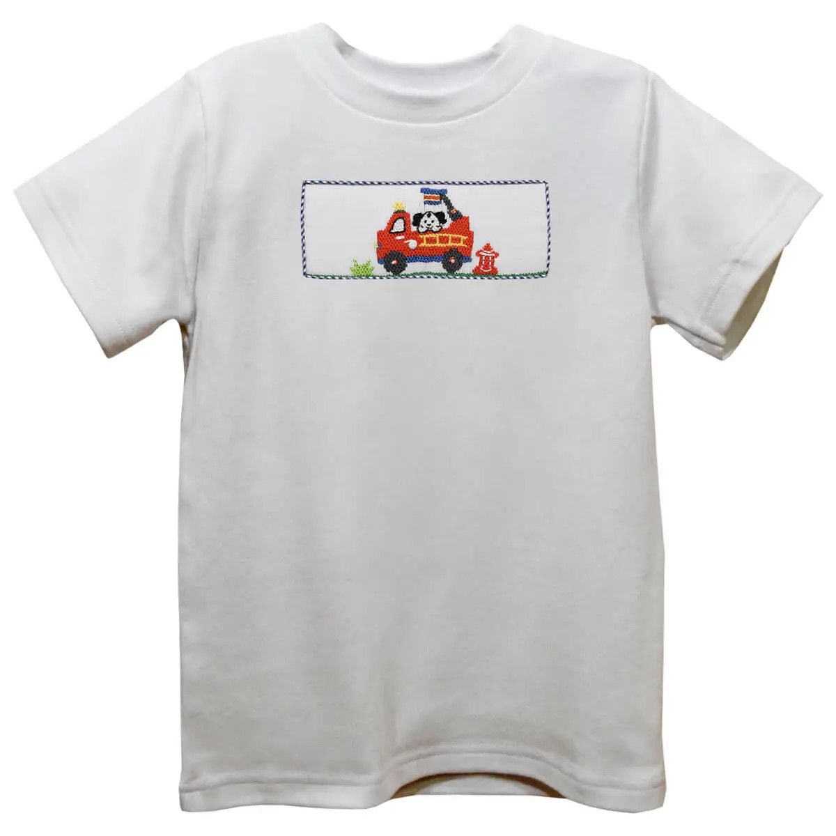 Firetruck Smocked Tshirt, White
