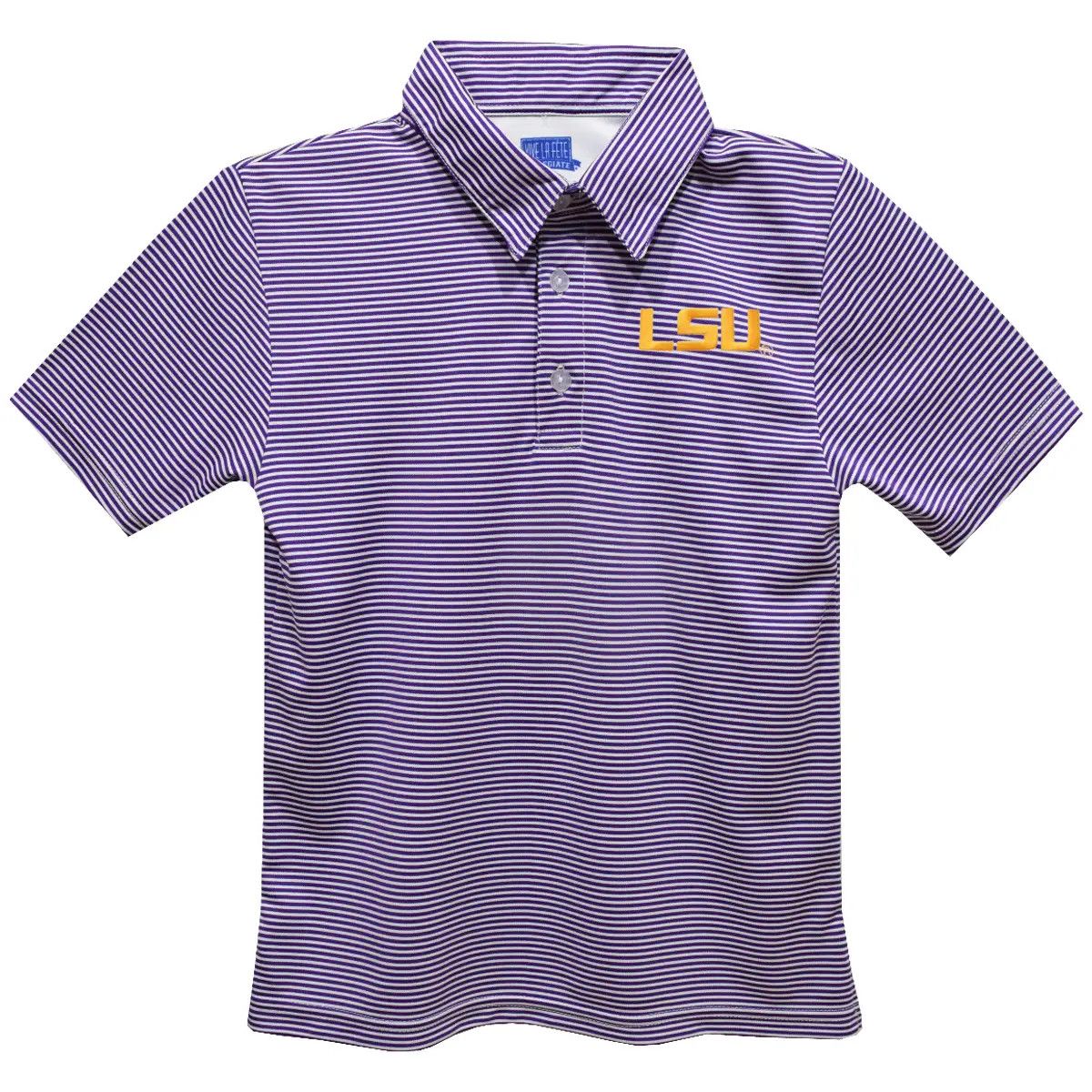 LSU Embroidered Stripe Short Sleeve Polo