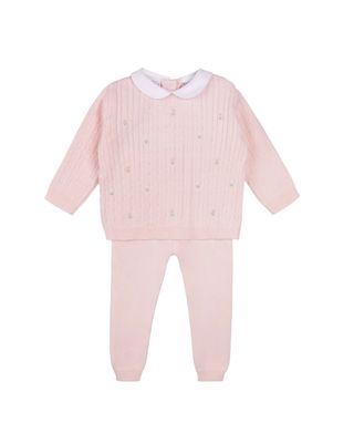 Girls Peter Pan Cable Knit Set, Pink