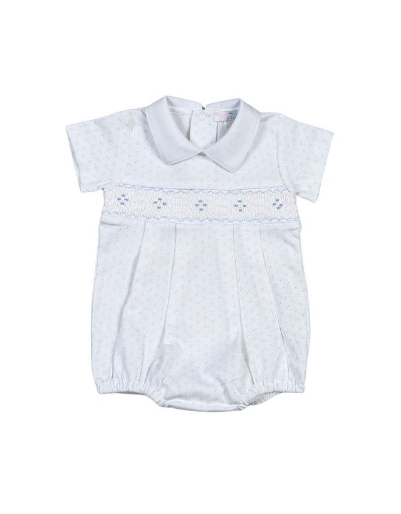 Tim Blue Dots Hand Smocked Pima Bubble