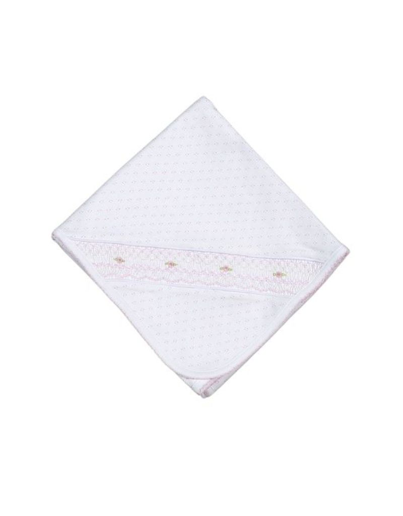 Sally Pink Dots Hand Smocked Pima Receiving Blanket