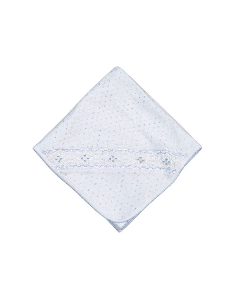 Tim Blue Dots Hand Smocked Pima Receiving Blanket