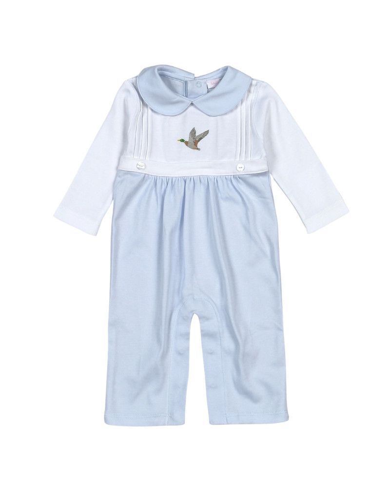 Blue Mallard Ducks Hand Emb Romper