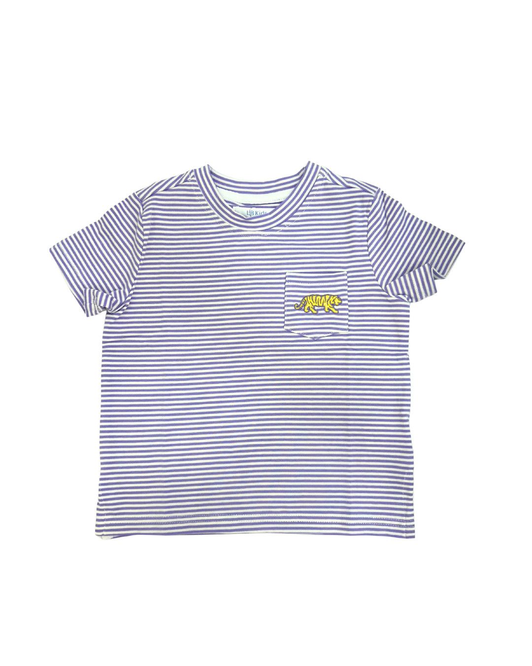 Purple Stripe Embr Tiger Crewneck