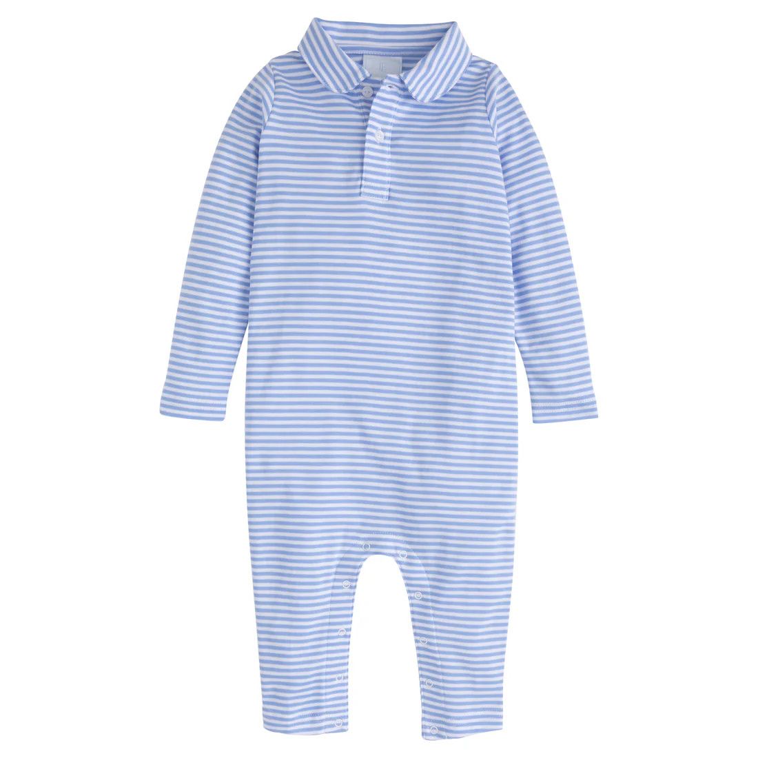 LS Light Blue Stripe Peter Pan Polo Romper     
