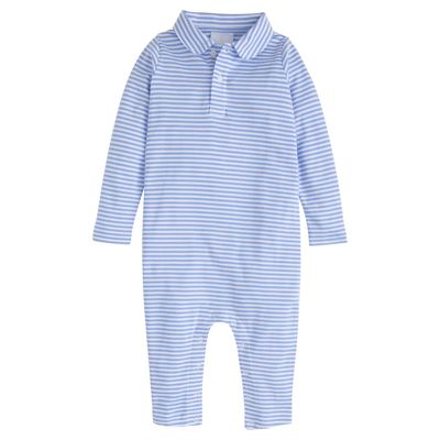 LS Light Blue Stripe Peter Pan Polo Romper     