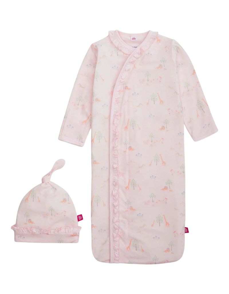 Pink Serene Safari Gown Hat Set with Ruffles