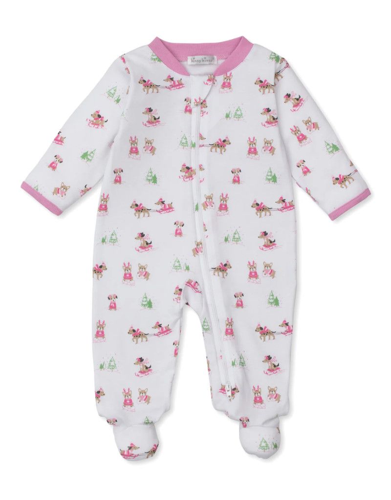 Puppy&#39;s Sleigh Riding Fun Zip Footie, Pink