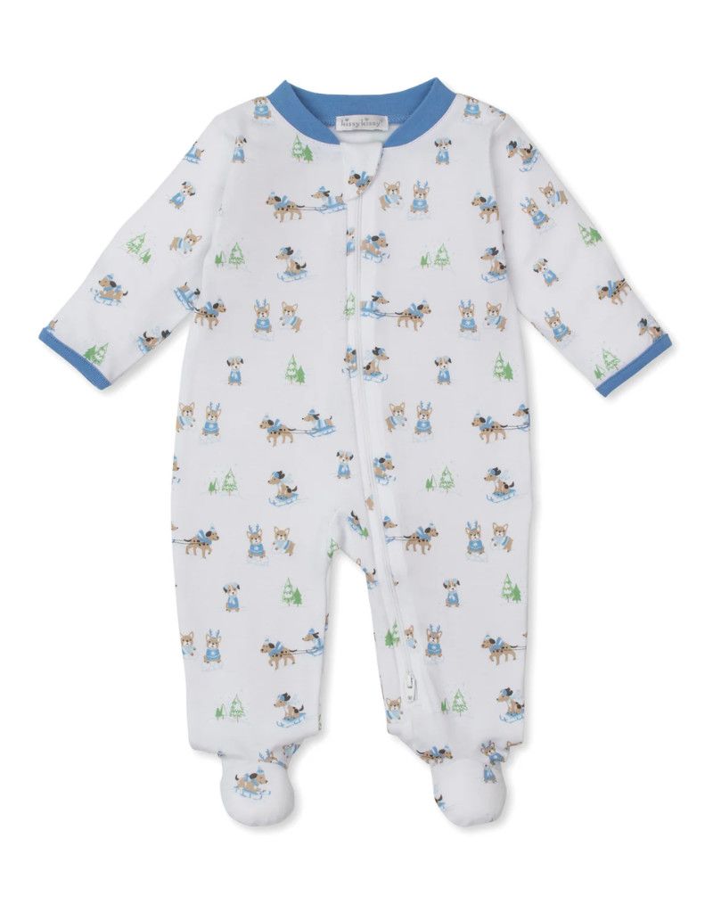 Puppy&#39;s Sleigh Riding Fun Zip Footie, Blue