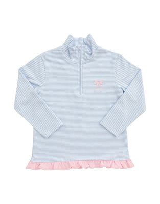 Blue Stripe 1/4 Zip Bow Ruffle Pullover