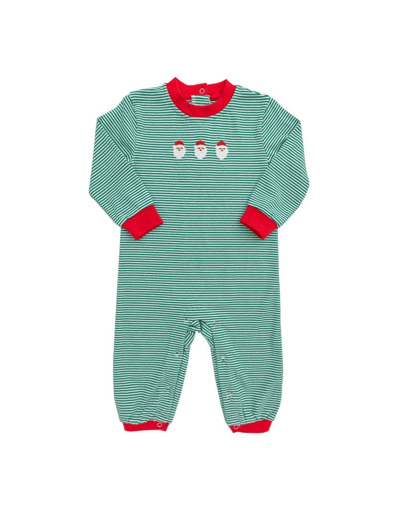Green Stripe Santa LS Romper
