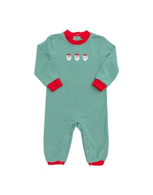 Green Stripe Santa LS Romper