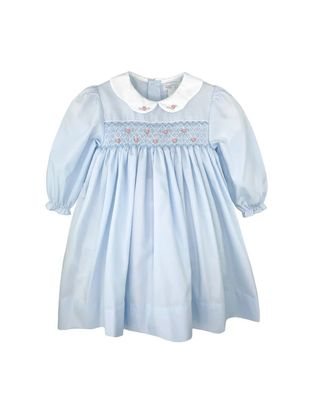 Blue Smocked LS Dress