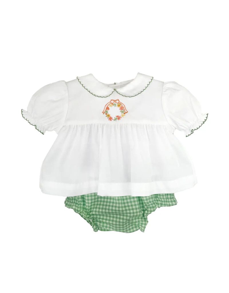 Girl Green Gingham Fall Diaper Set