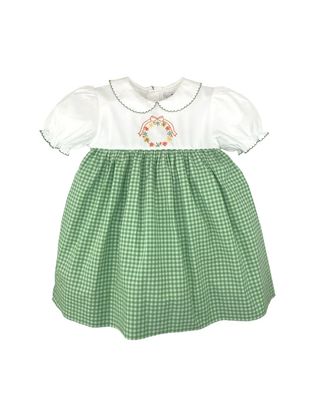 Green Gingham Fall Wreath Dress