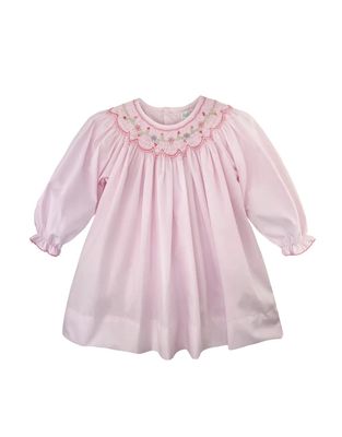 Pink Smocked Bishop Flower Embroidery