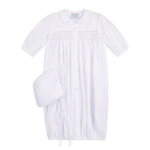 Girls Smocked Bud Take Me Home Gown White/Pink, Size: NB