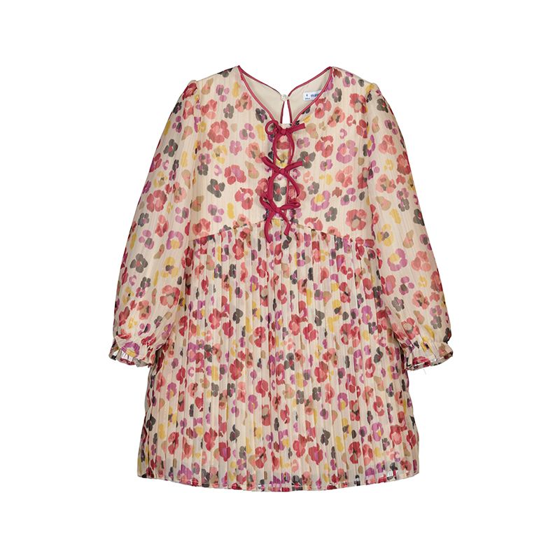 Pleated Printed Dress, Cherry