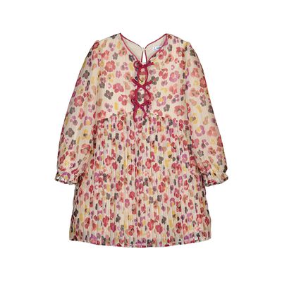 Pleated Printed Dress, Cherry