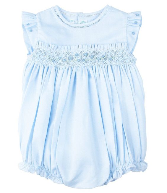 Rose Garden Smocked Fly Sleeve Bubble, Blue