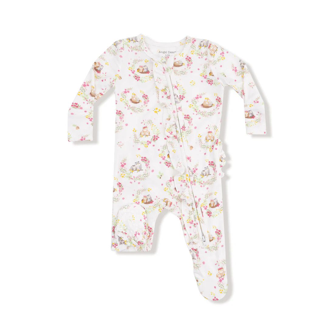 Floral Owl Families 2 Way Ruffle Zipper Footie