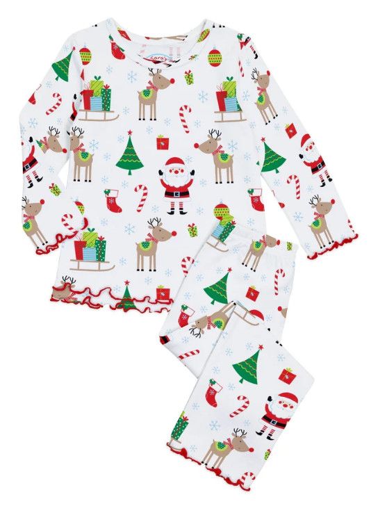 Girls Ruffle PJ Set, White Christmas