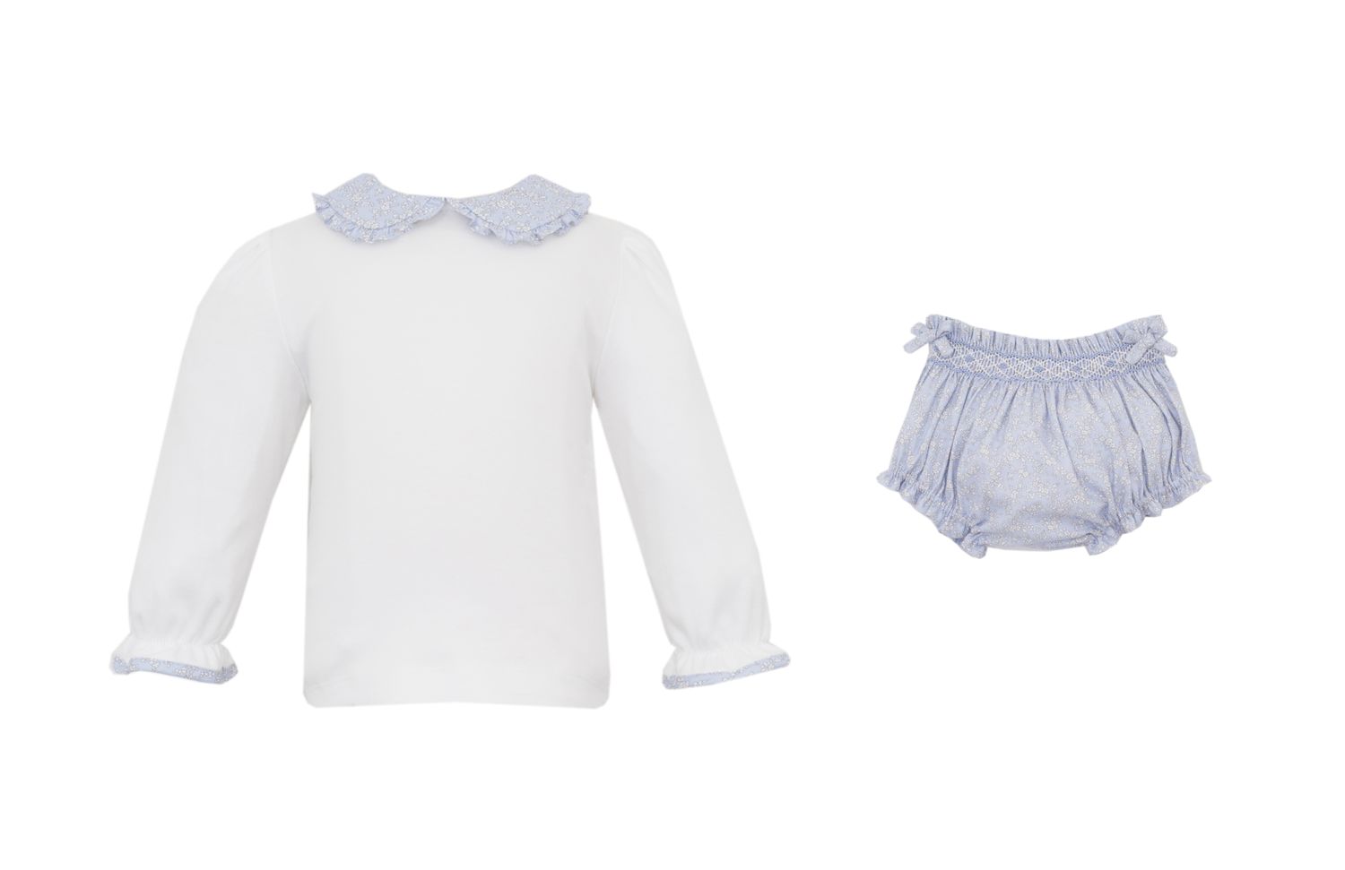 Blue Liberty Print LS Smocked Bloomer Set
