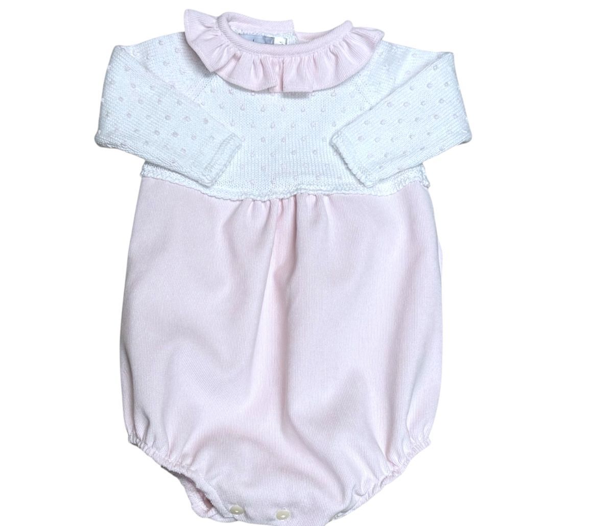 White/Pink Dot Corduroy Bubble with Bitty Dot