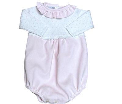 White/Pink Dot Corduroy Bubble with Bitty Dot