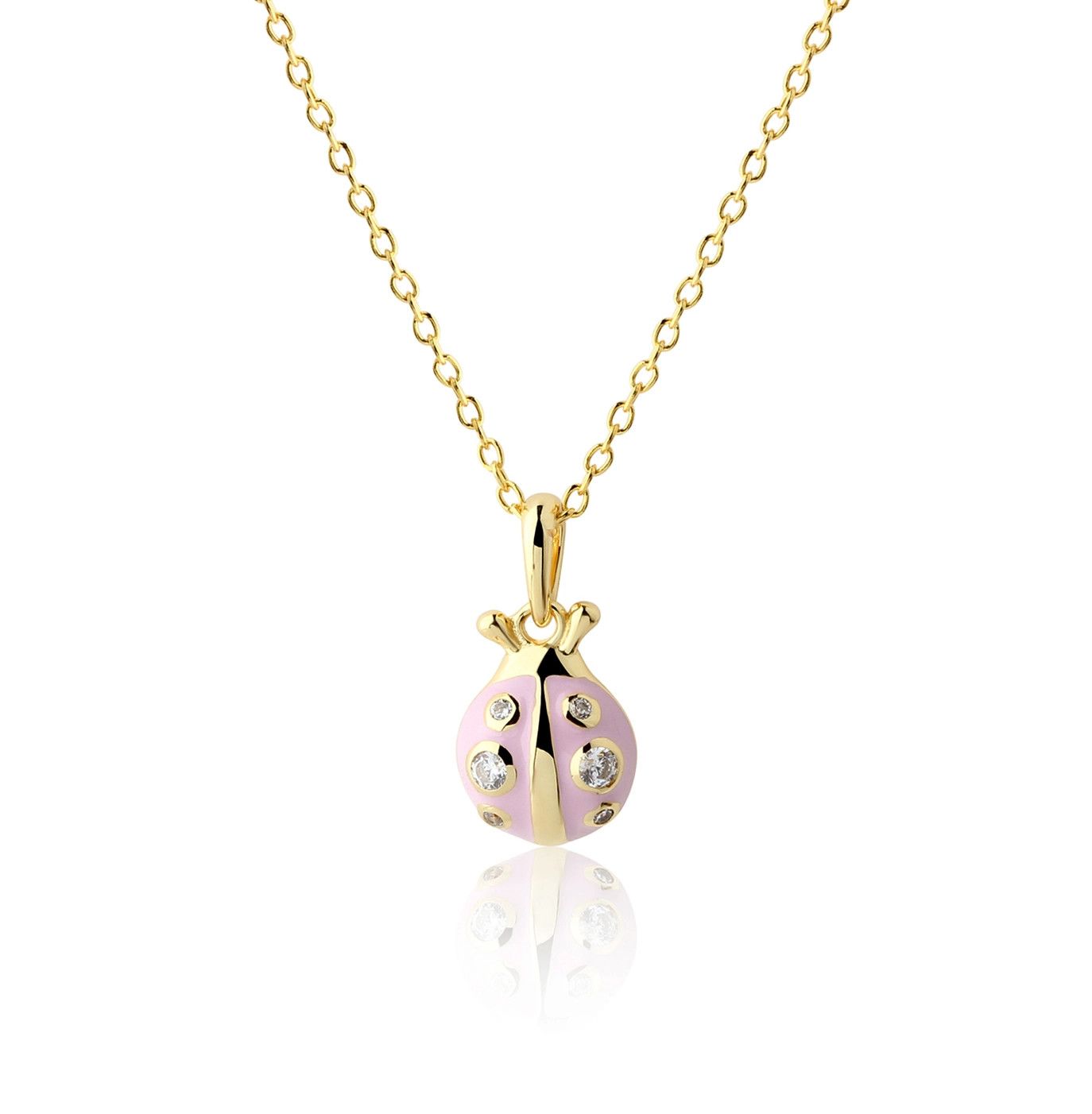Pink Ladybug Necklace, 14&quot;, Gold Plate