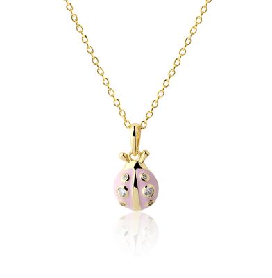 Pink Ladybug Necklace, 14&quot;, Gold Plate