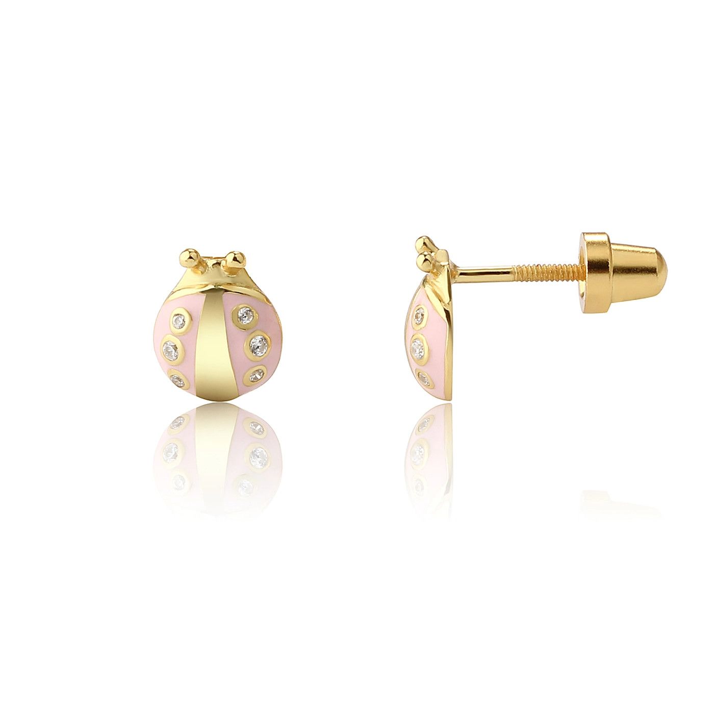 Gold Plate Pink Lady Bug Earrings