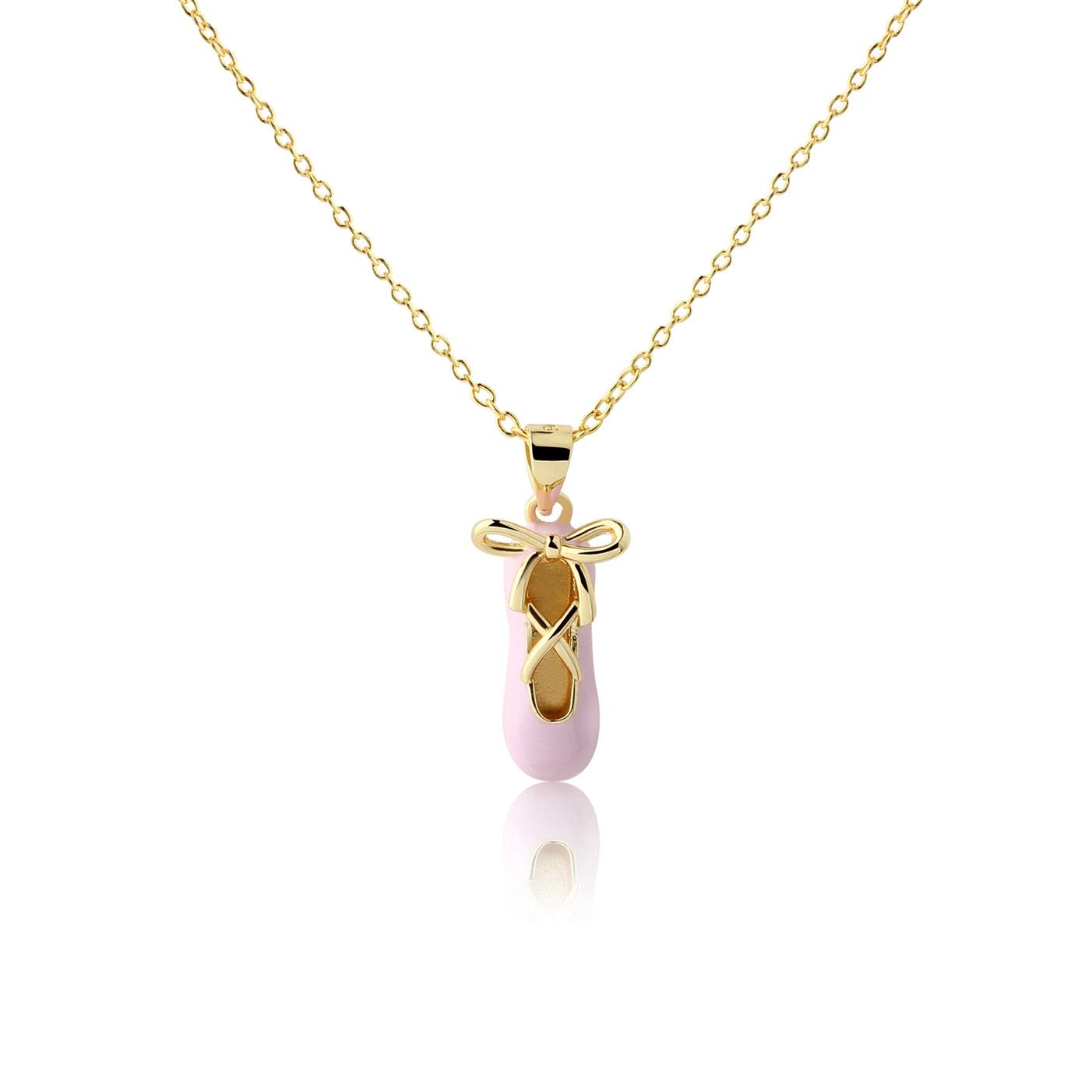 Pink Ballet Slipper Necklace, 14&quot;, Gold Plate