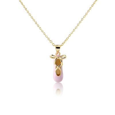 Pink Ballet Slipper Necklace, 14&quot;, Gold Plate