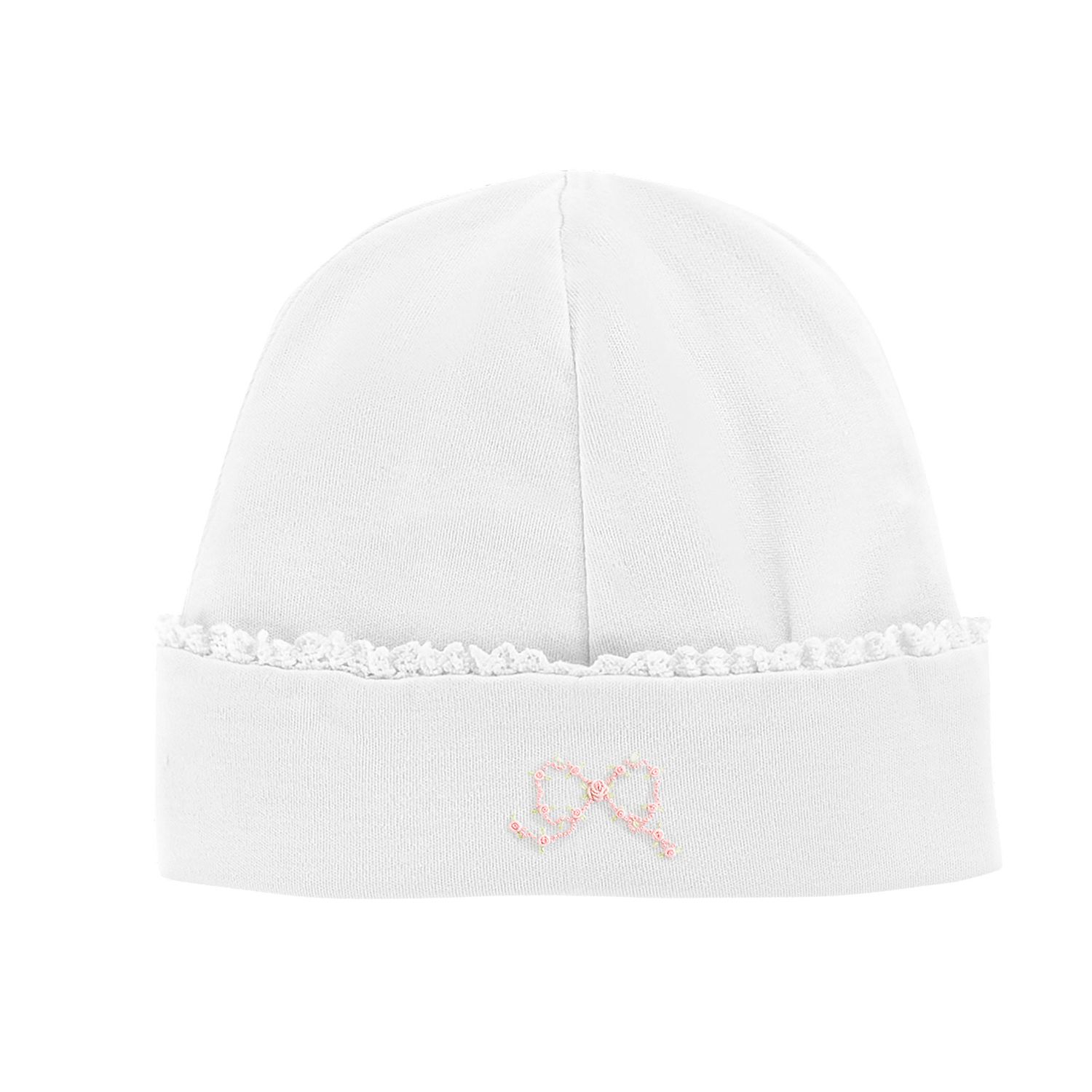 Pretty Bows Hat with Lace Trim, White