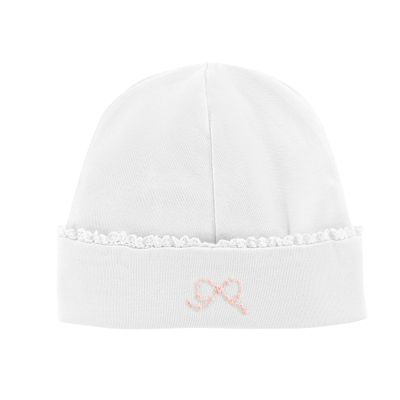 Pretty Bows Hat with Lace Trim, White