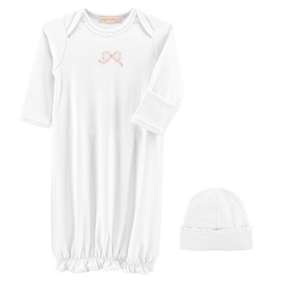 Pretty Bows Gown with Hat Set, White NB