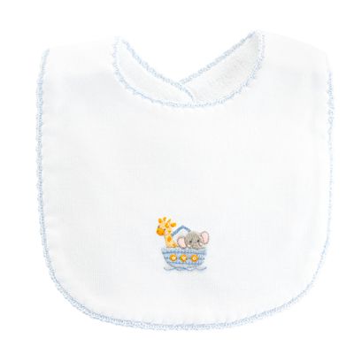Noah&#39;s Ark Bib w/Crochet Trim, Blue